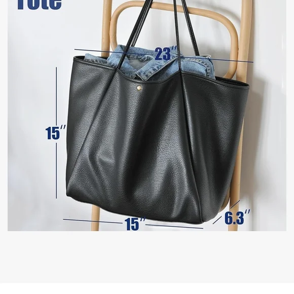 Chic Black Leather Weekender Tote Bag By HOXIS - Picture 2 of 3